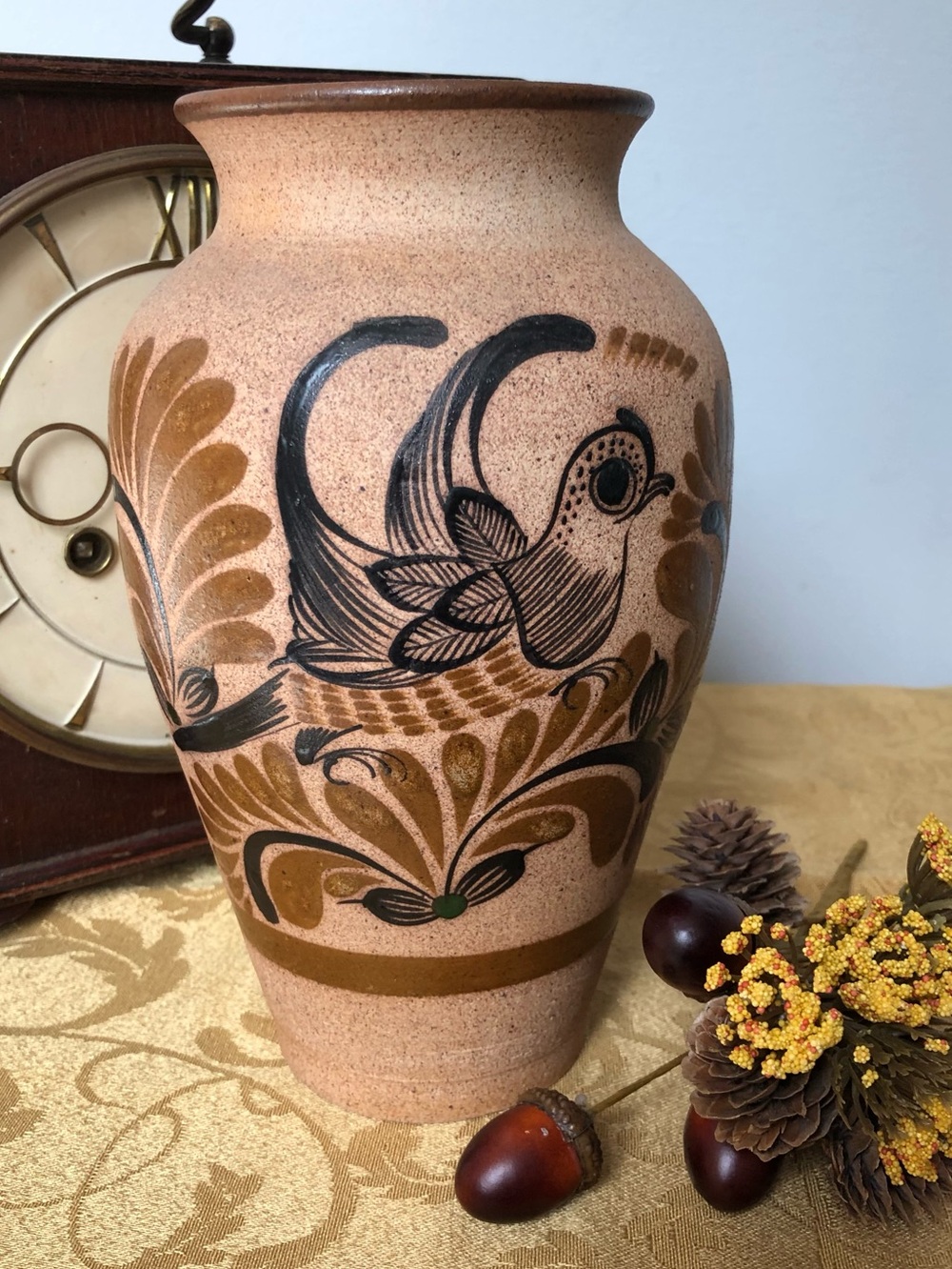 Vtg Tonala Mexican Sandstone Pottery Signed Earthy Tones Vase